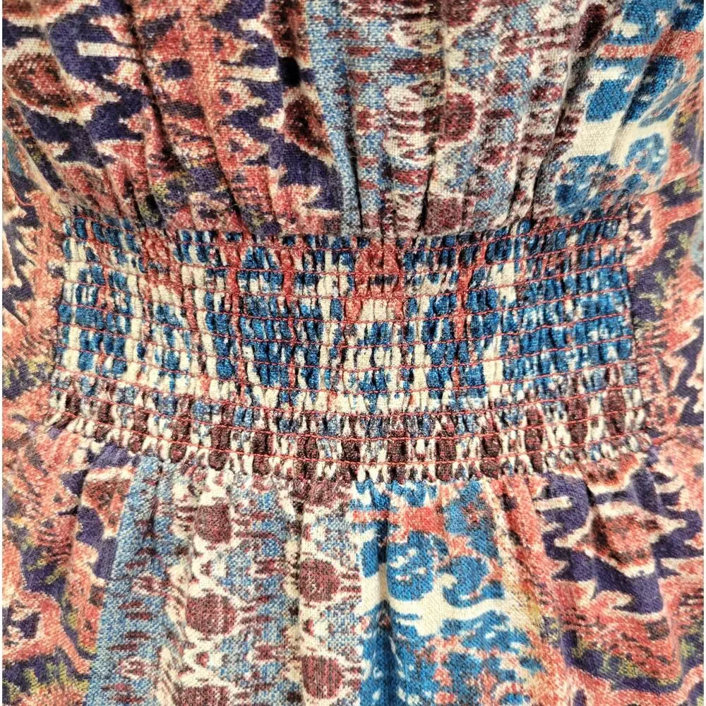 Lucky Brand Dress Women's Medium Sleeveless Smocked Waist Pockets Boho Aztec - Picture 7 of 13